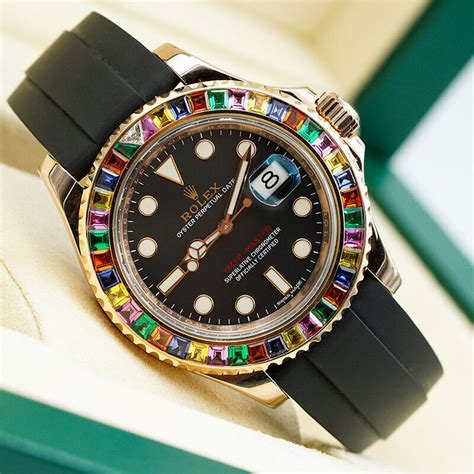 rolex rainbow yacht master everose diamond dial 116695sats|Rolex Yacht.